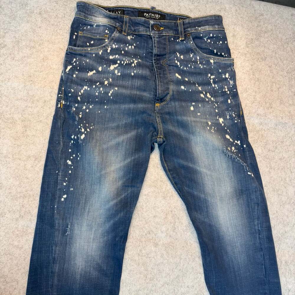 Patriot Denim Couture Paint Splatter Jeans Blue Distressed Button Fly